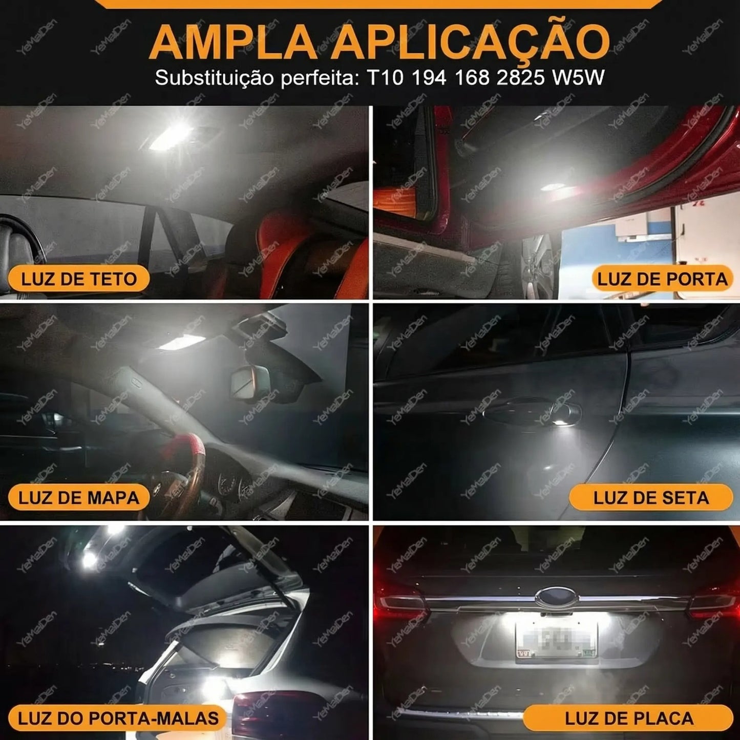 100 Peças LED T10 Max Bright 12V – 26 LEDs Plug and Play